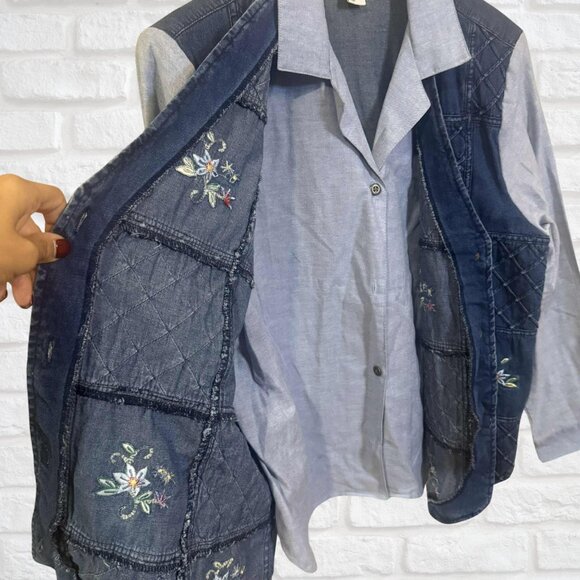 NWT Vintage Alfred Dunner Quilted Denim Vest Floral Embroidered Plus 1X Chambray - Picture 8 of 9